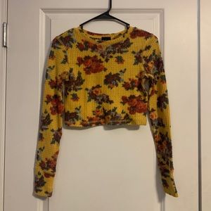 UO Floral Cropped Waffle Knot Top